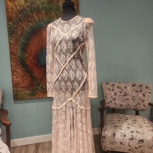 Vintage Sheer Lace Maxi Dress